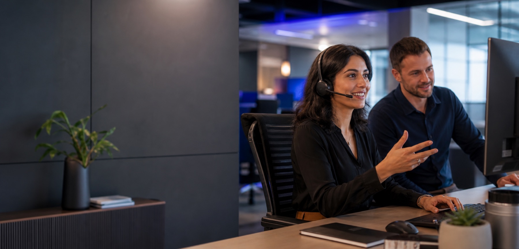 Customer service professionals resolving a request