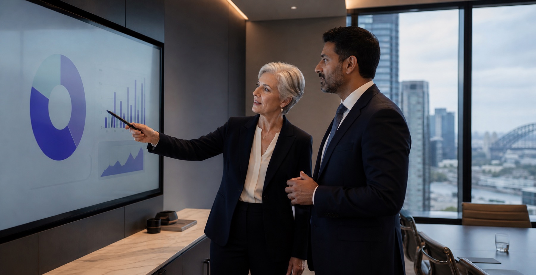 Business leaders reviewing performance information